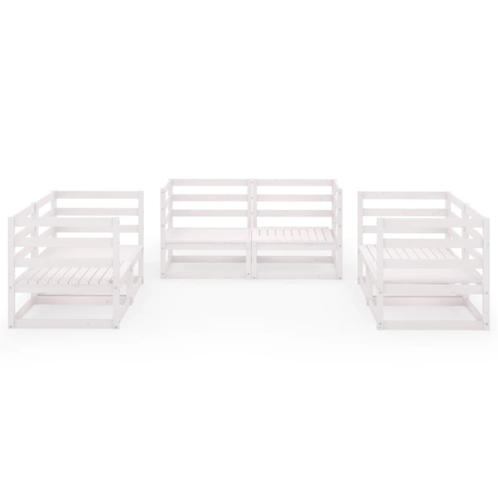 6 Piece Garden Lounge Set White Solid Pinewood