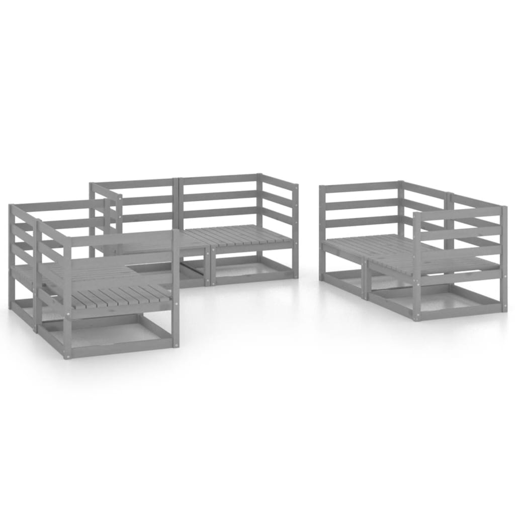 6 Piece Garden Lounge Set Grey Solid Pinewood