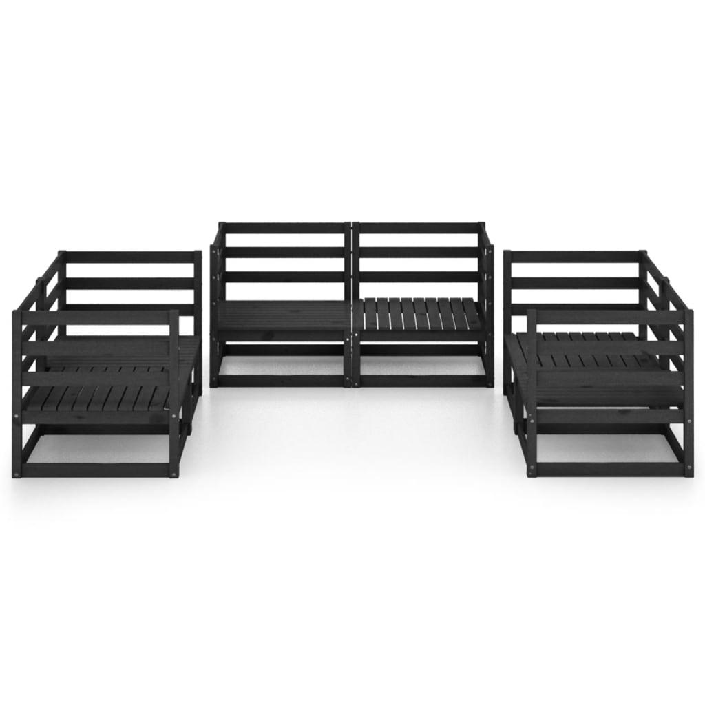 6 Piece Garden Lounge Set Black Solid Pinewood