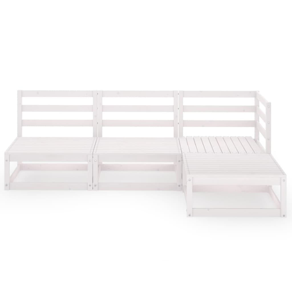 4 Piece Garden Lounge Set White Solid Pinewood