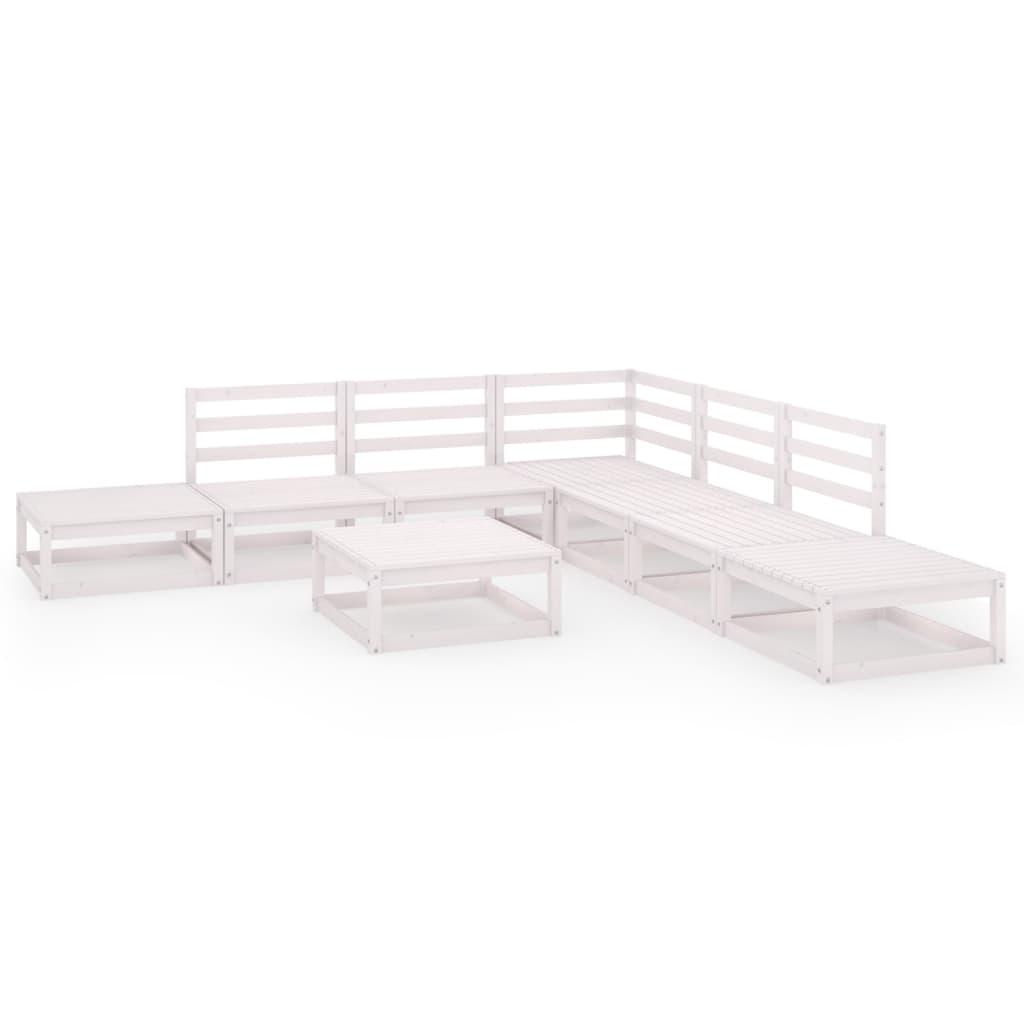 8 Piece Garden Lounge Set White Solid Pinewood