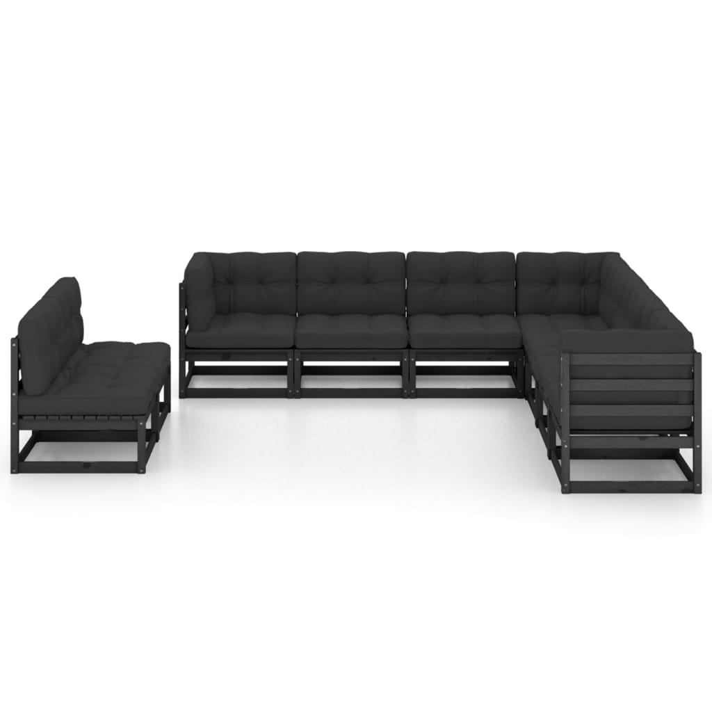 9 Piece Garden Lounge Set with Cushions Black Solid Pinewood