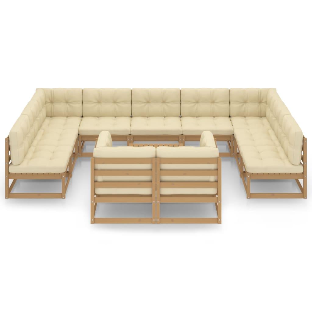 12 Piece Garden Lounge Set&Cushions Honey Brown Solid Pinewood
