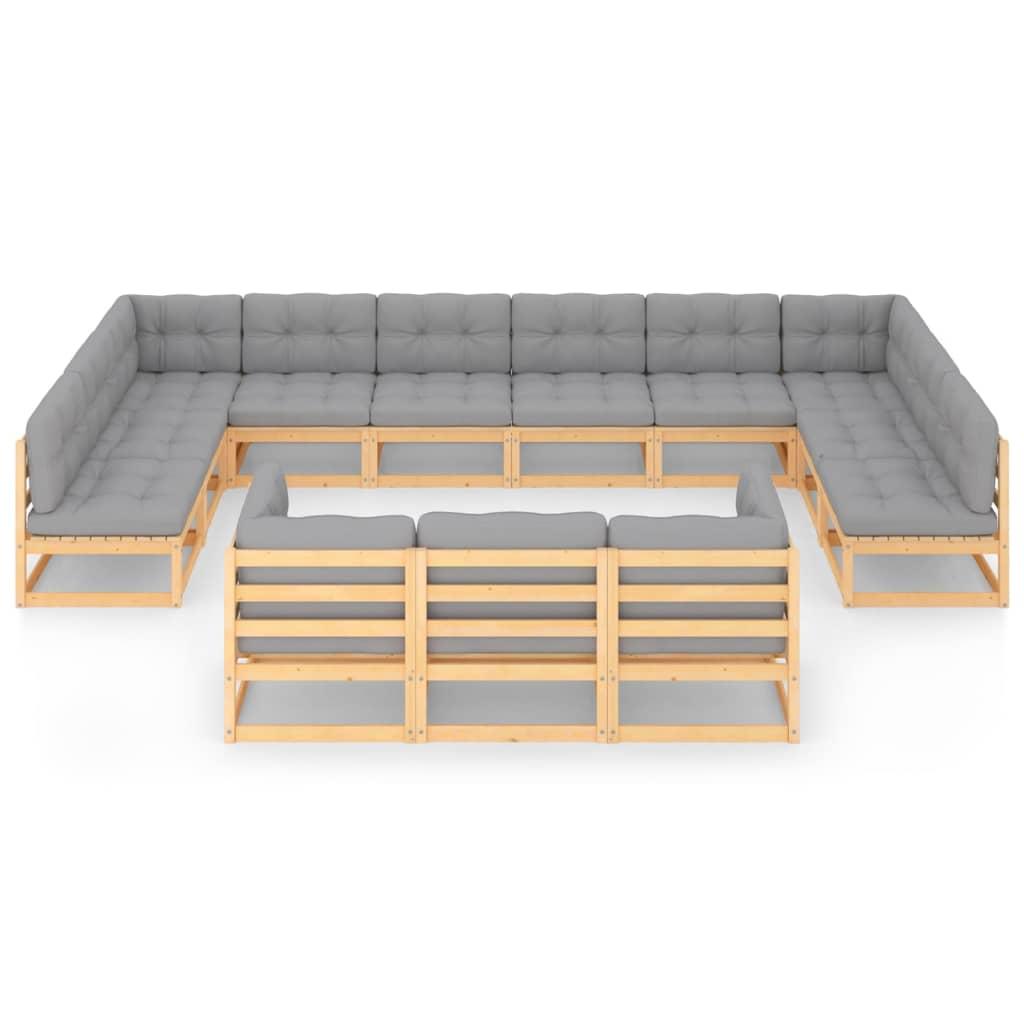 13 Piece Garden Lounge Set with Cushions Solid Pinewood