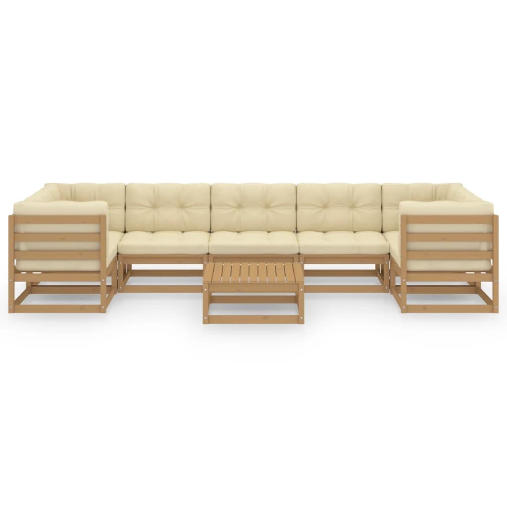 8 Piece Garden Lounge Set&Cushions Honey Brown Solid Pinewood