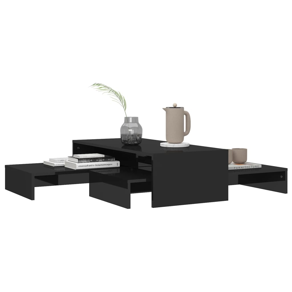 Nesting Coffee Table Set High Gloss Black 100x100x26.5 cm
