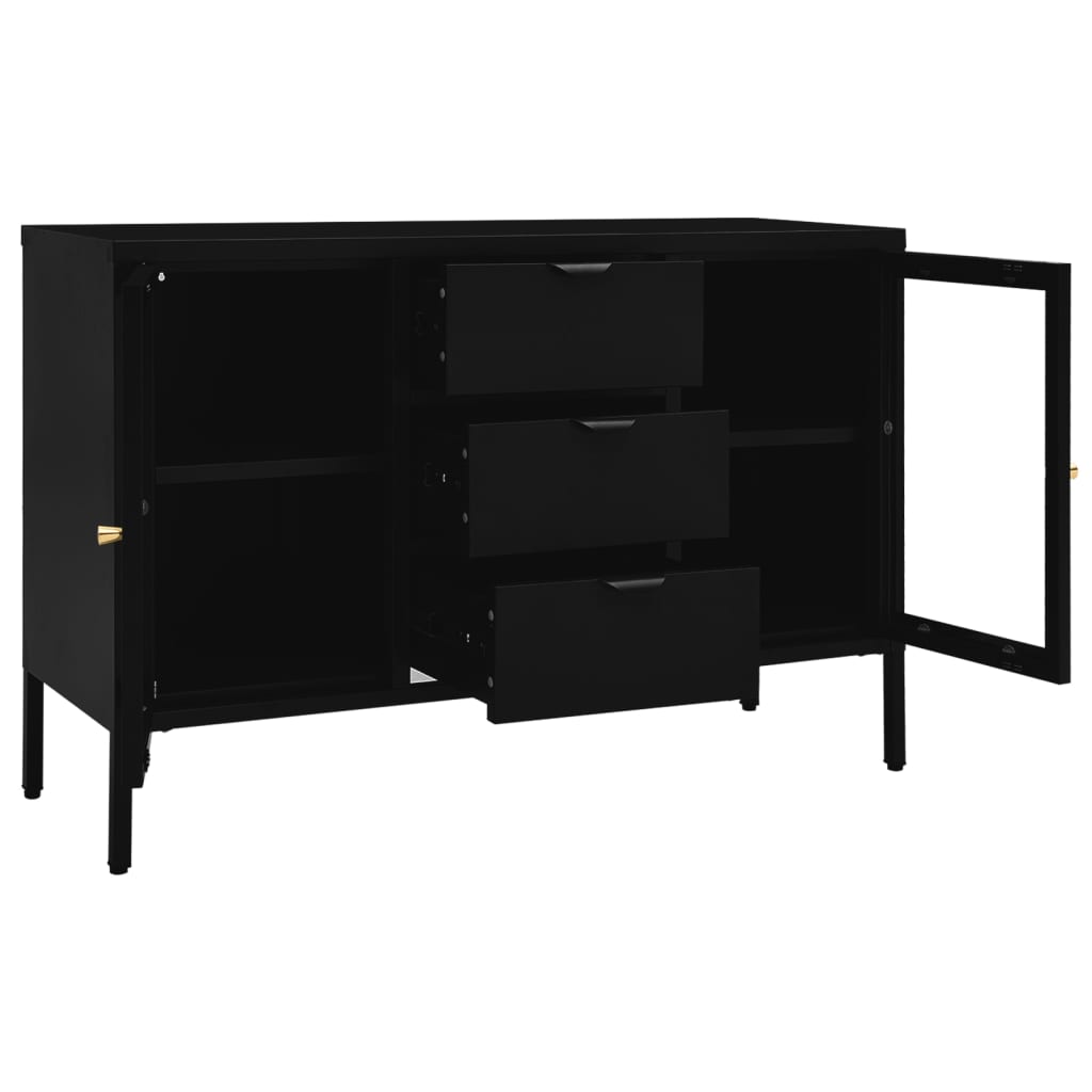 Sideboard Black 105x35x70 cm Steel and Tempered Glass
