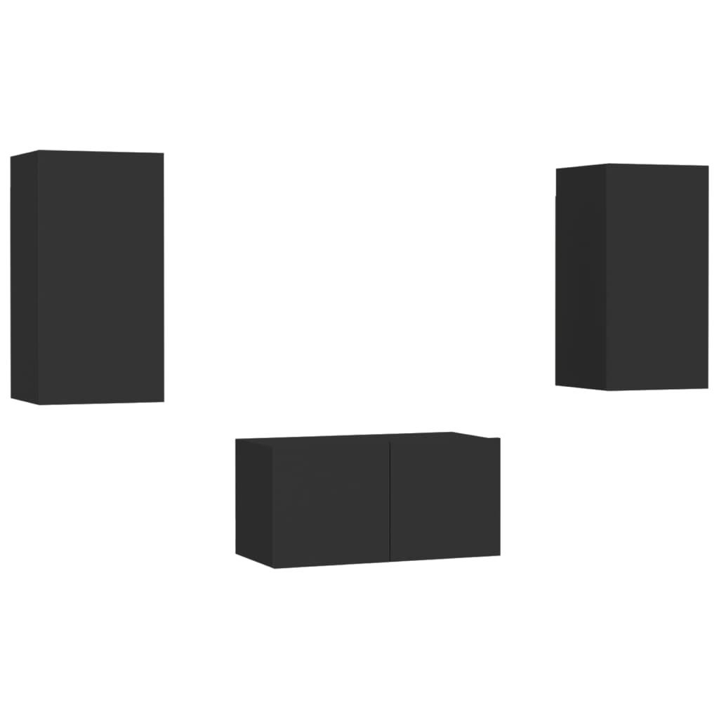 3 Piece TV Cabinet Set Black Engineered Wood