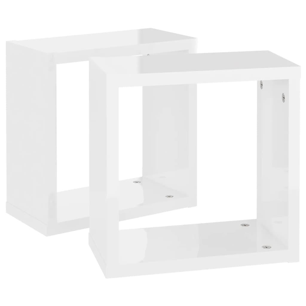 Wall Cube Shelves 2 pcs High Gloss White 30x15x30 cm