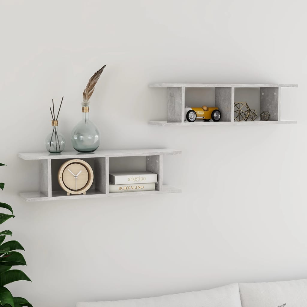 Wall Shelves 2 pcs Concrete Grey 78x18x20 cm Engineered Wood