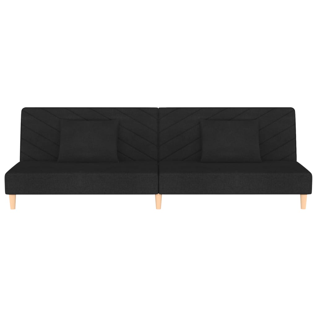 2-Seater Sofa Bed with Two Pillows Black Fabric