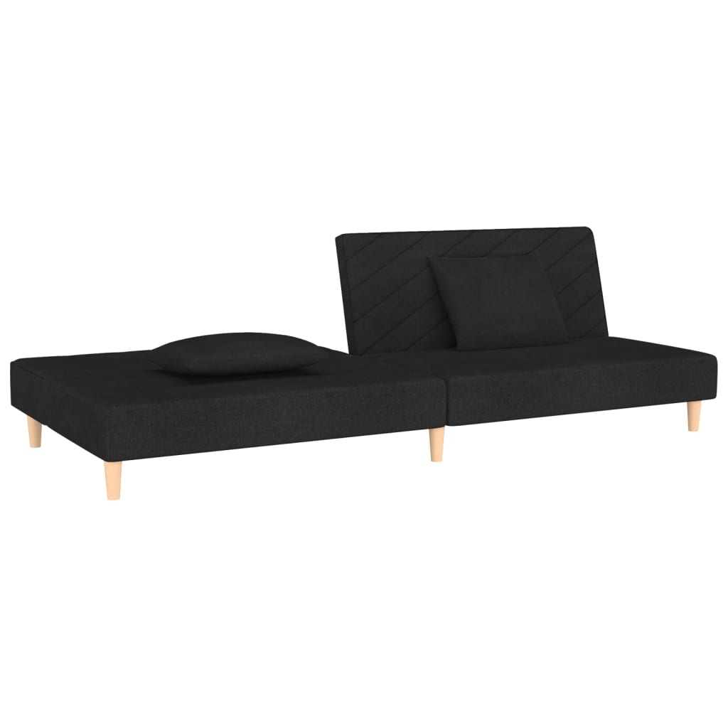2-Seater Sofa Bed with Two Pillows Black Fabric