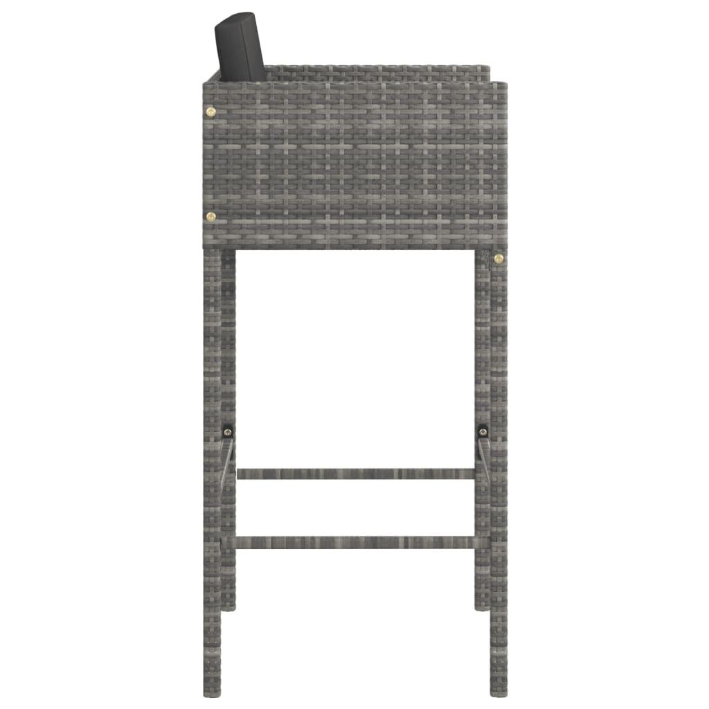 Bar Stools 2 pcs with Cushions Grey Poly Rattan