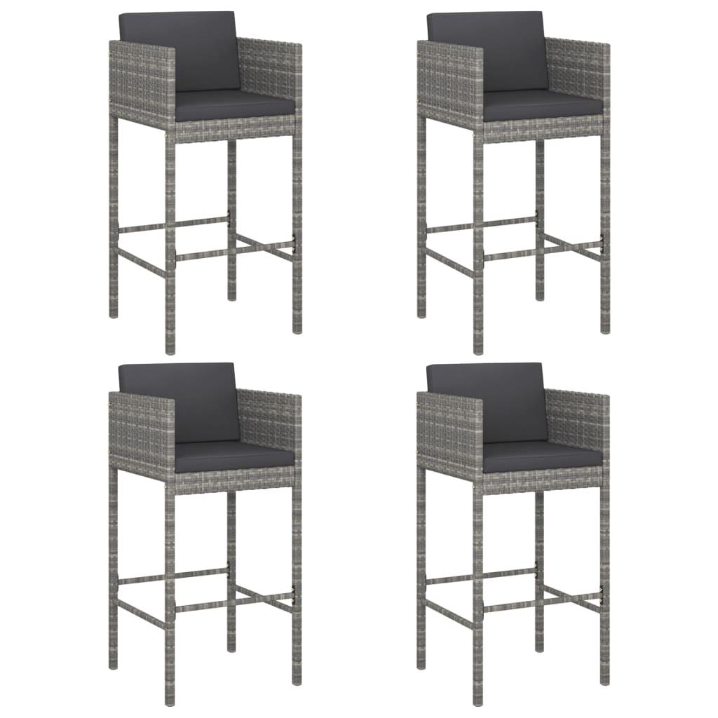 Bar Stools 4 pcs with Cushions Grey Poly Rattan