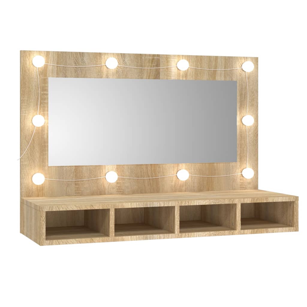 Mirror Cabinet with LED Sonoma Oak 90x31.5x62 cm