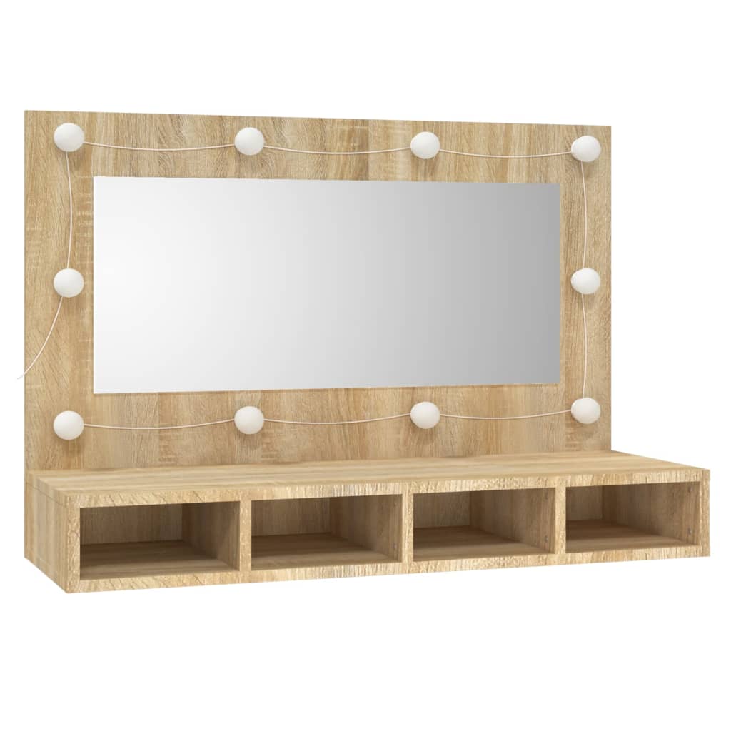 Mirror Cabinet with LED Sonoma Oak 90x31.5x62 cm