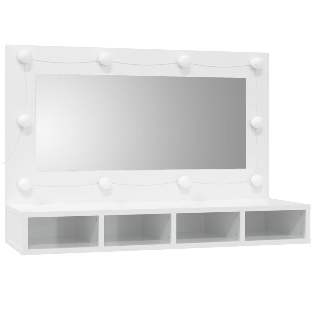 Mirror Cabinet with LED High Gloss White 90x31.5x62 cm