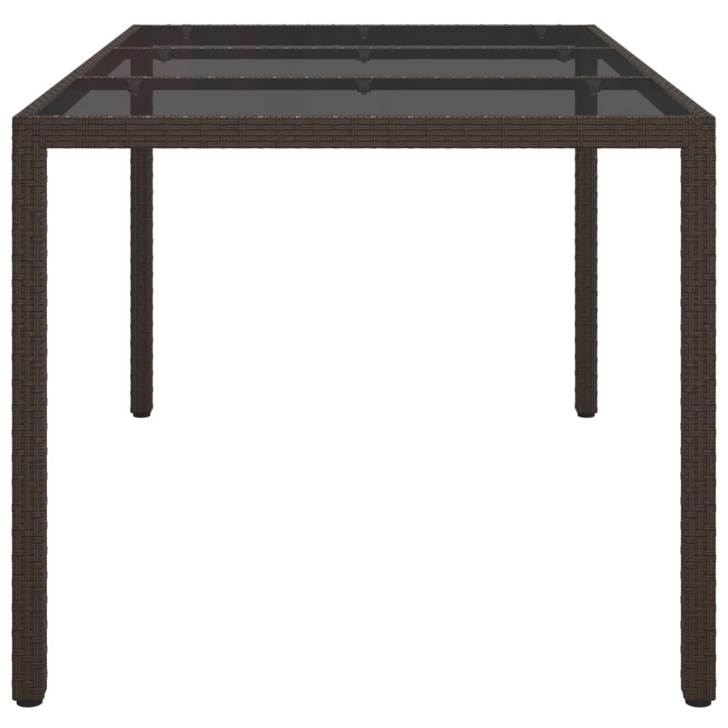 Garden Table 150x90x75 cm Tempered Glass and Poly Rattan Brown