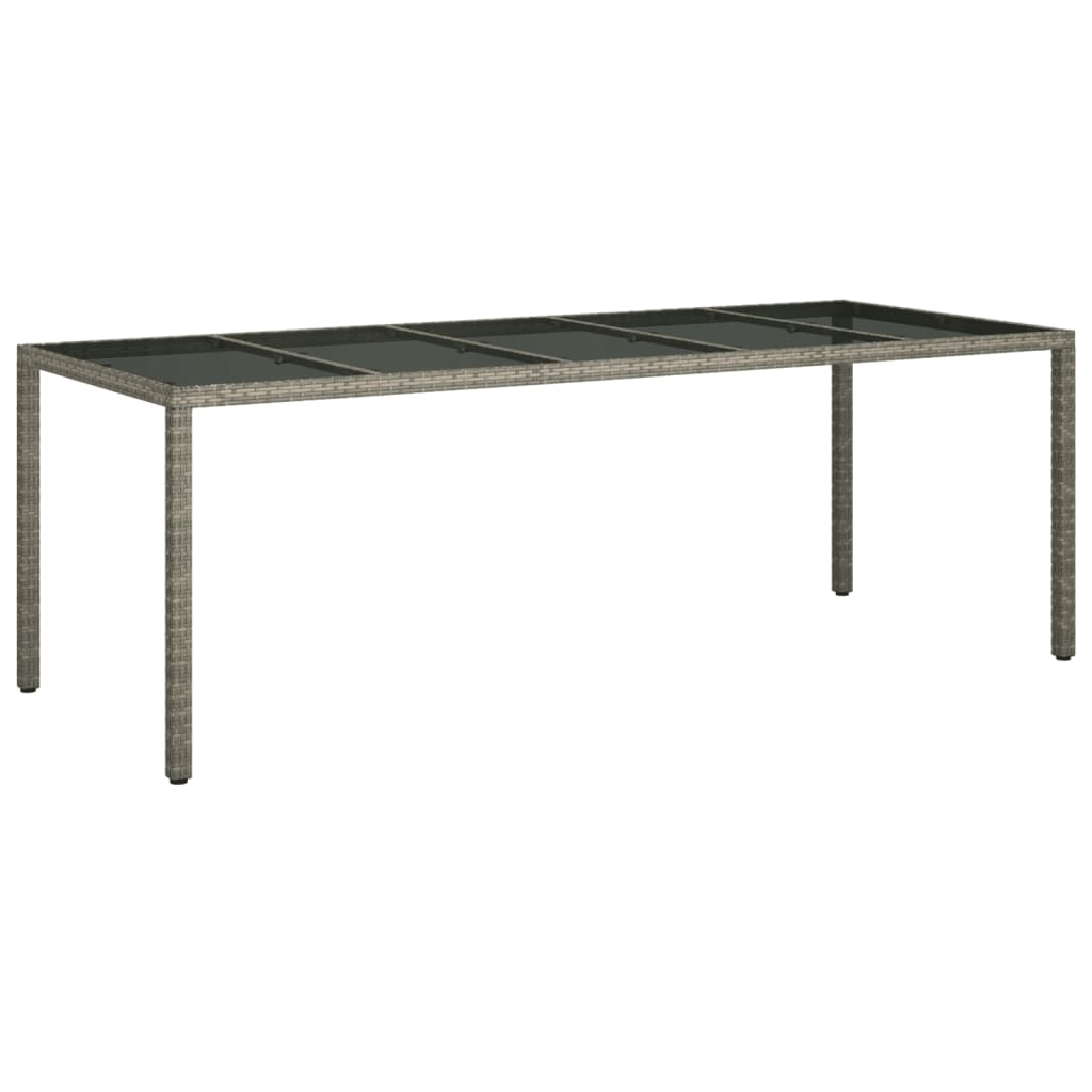 Garden Table Grey 250x100x75 cm Tempered Glass and Poly Rattan