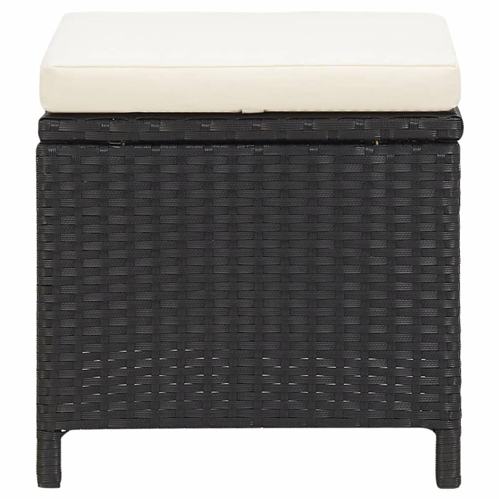 Garden Stools 4 pcs with Cushions Poly Rattan Black