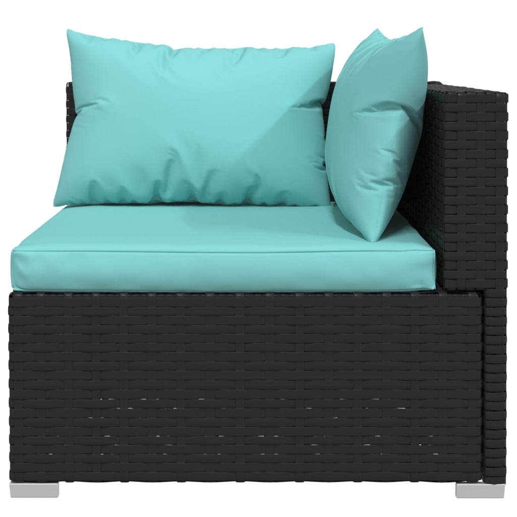 3-Seater Sofa with Cushions Black Poly Rattan