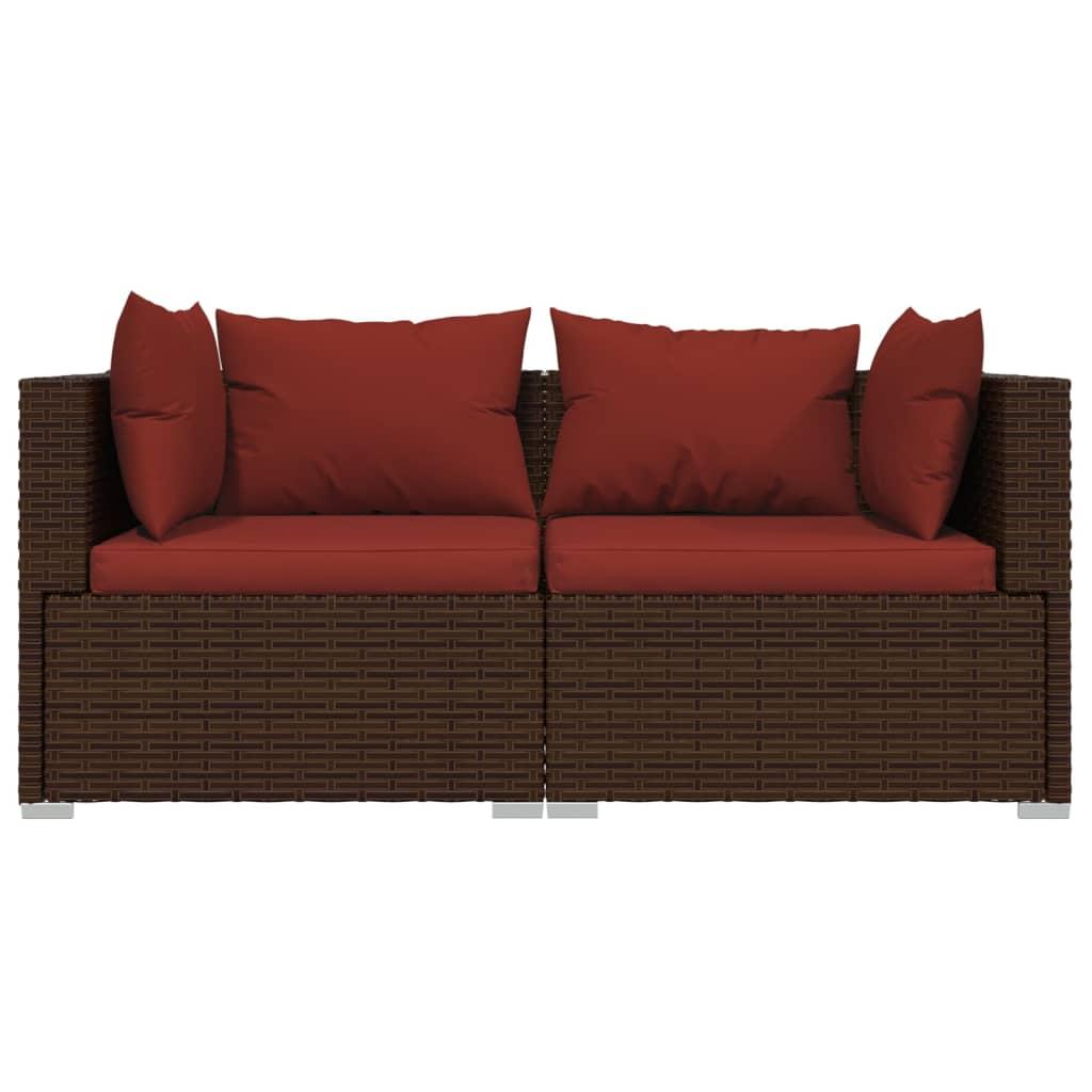 3 Piece Garden Lounge Set with Cushions Brown Poly Rattan