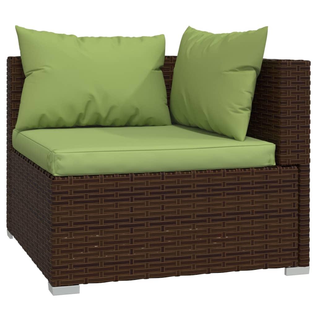 4 Piece Garden Lounge Set with Cushions Brown Poly Rattan