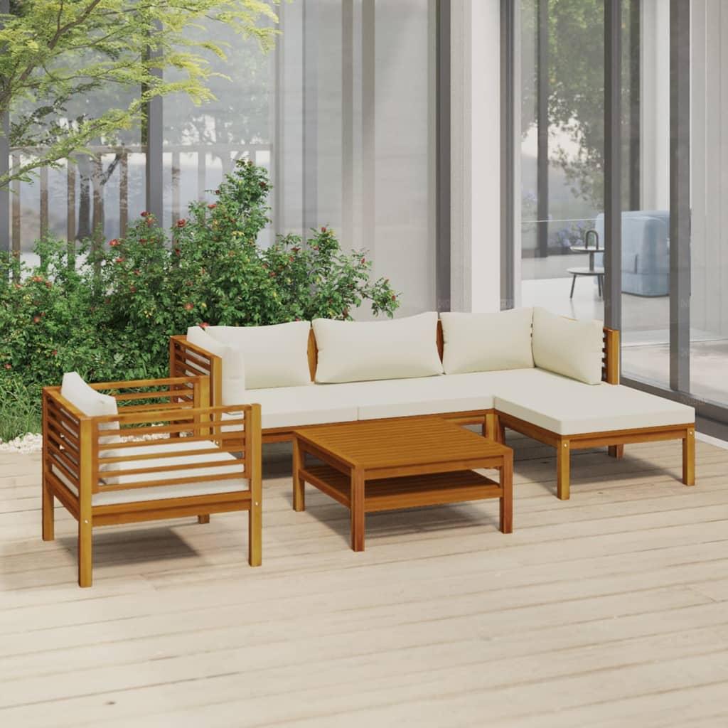 6 Piece Garden Lounge Set with Cream Cushion Solid Acacia Wood