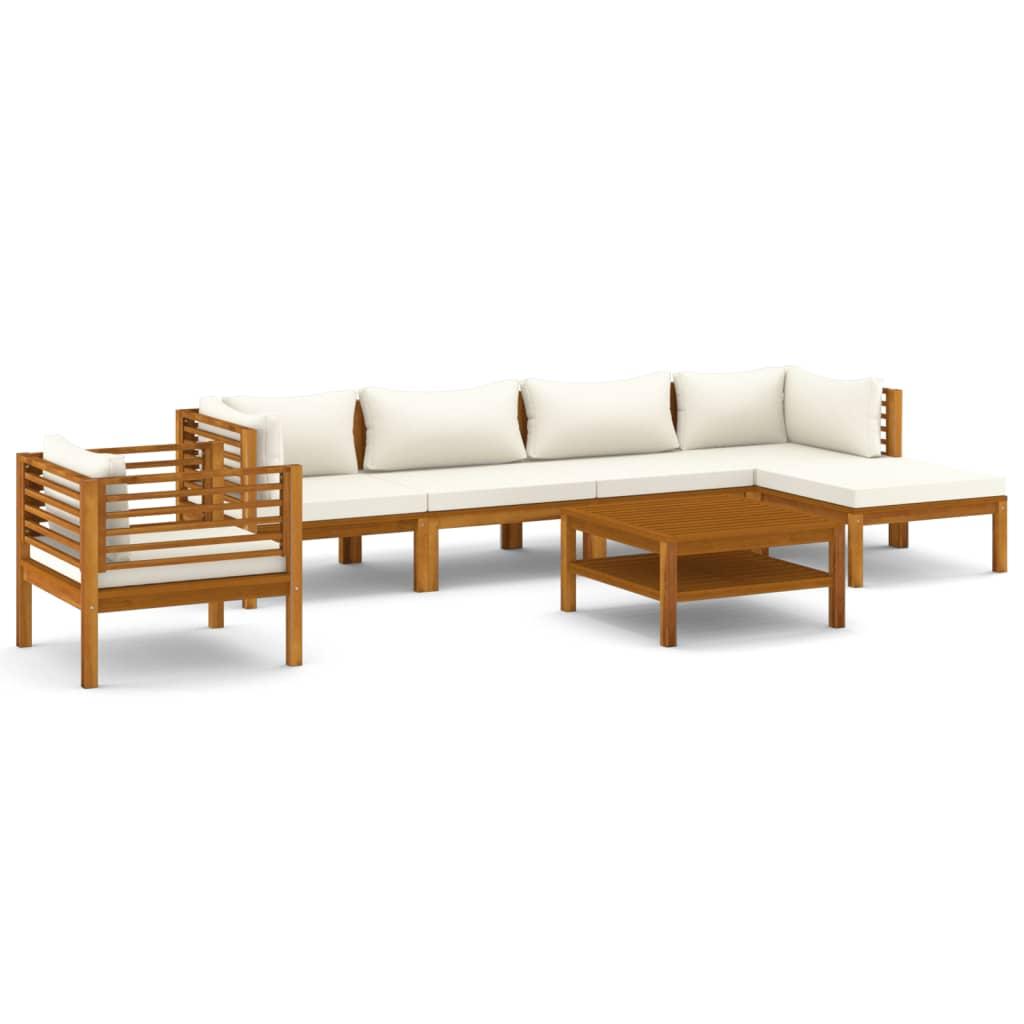7 Piece Garden Lounge Set with Cream Cushion Solid Acacia Wood