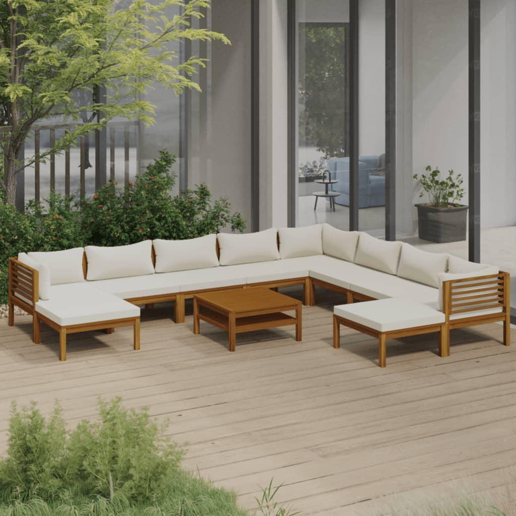 11 Piece Garden Lounge Set with Cream Cushion Solid Acacia Wood