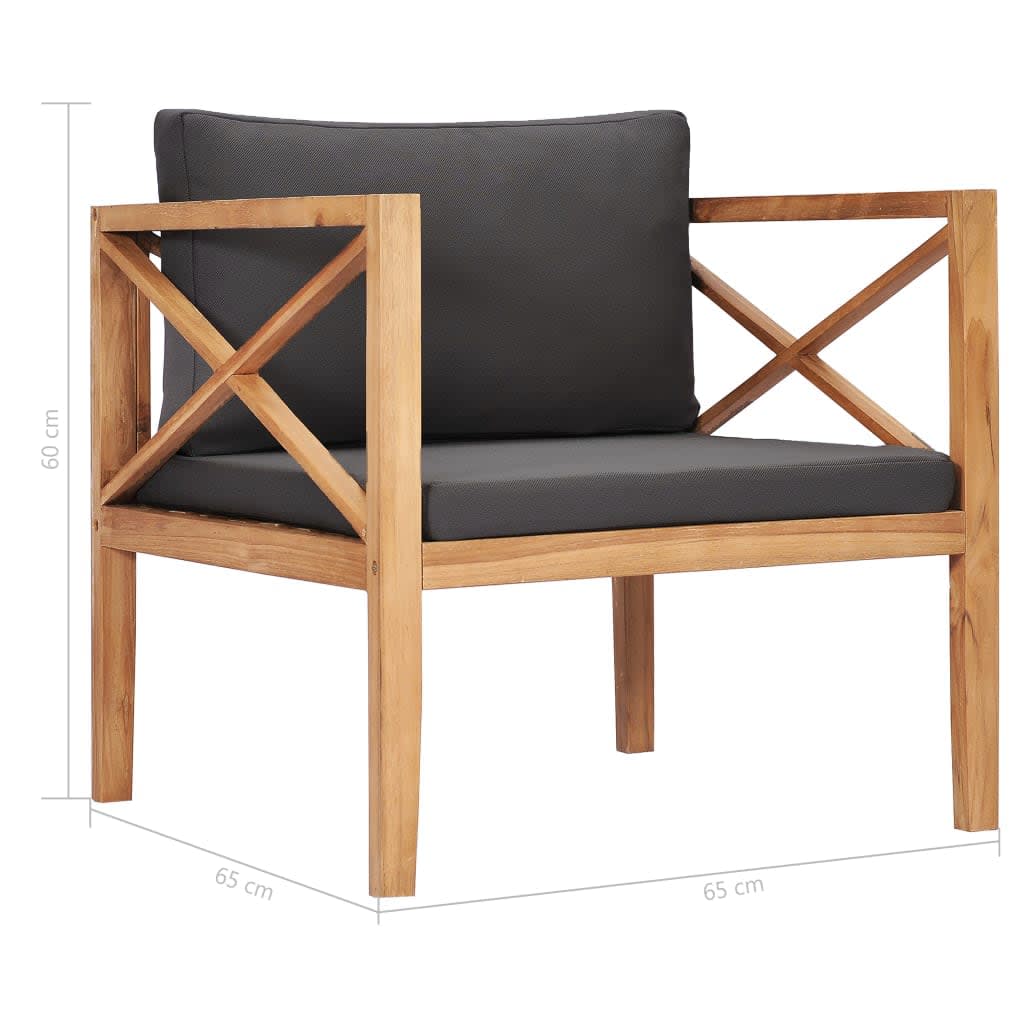 7 Piece Garden Lounge Set with Grey Cushions Solid Wood Teak