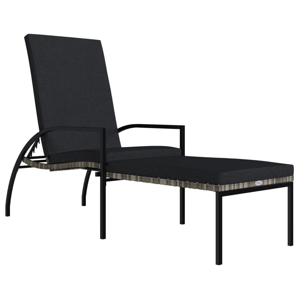 Sun Lounger with Footrest PE Rattan Grey