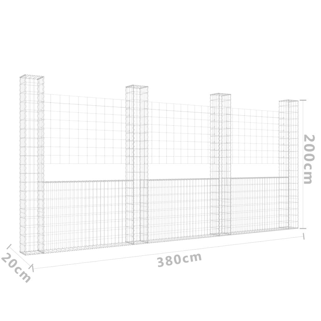 U-shape Gabion Basket with 4 Posts Iron 380x20x200 cm