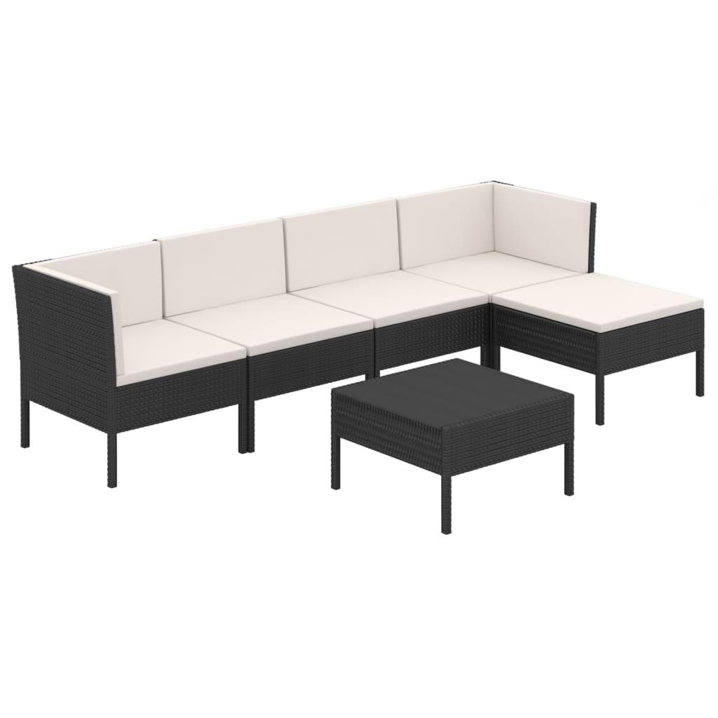 6 Piece Garden Lounge Set with Cushions Poly Rattan Black