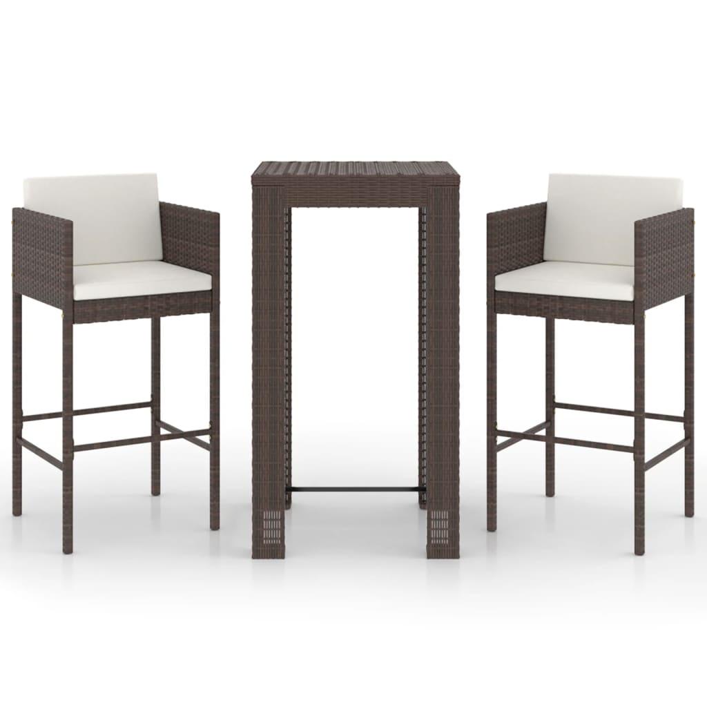 3 Piece Garden Bar Set with Cushions Poly Rattan Brown