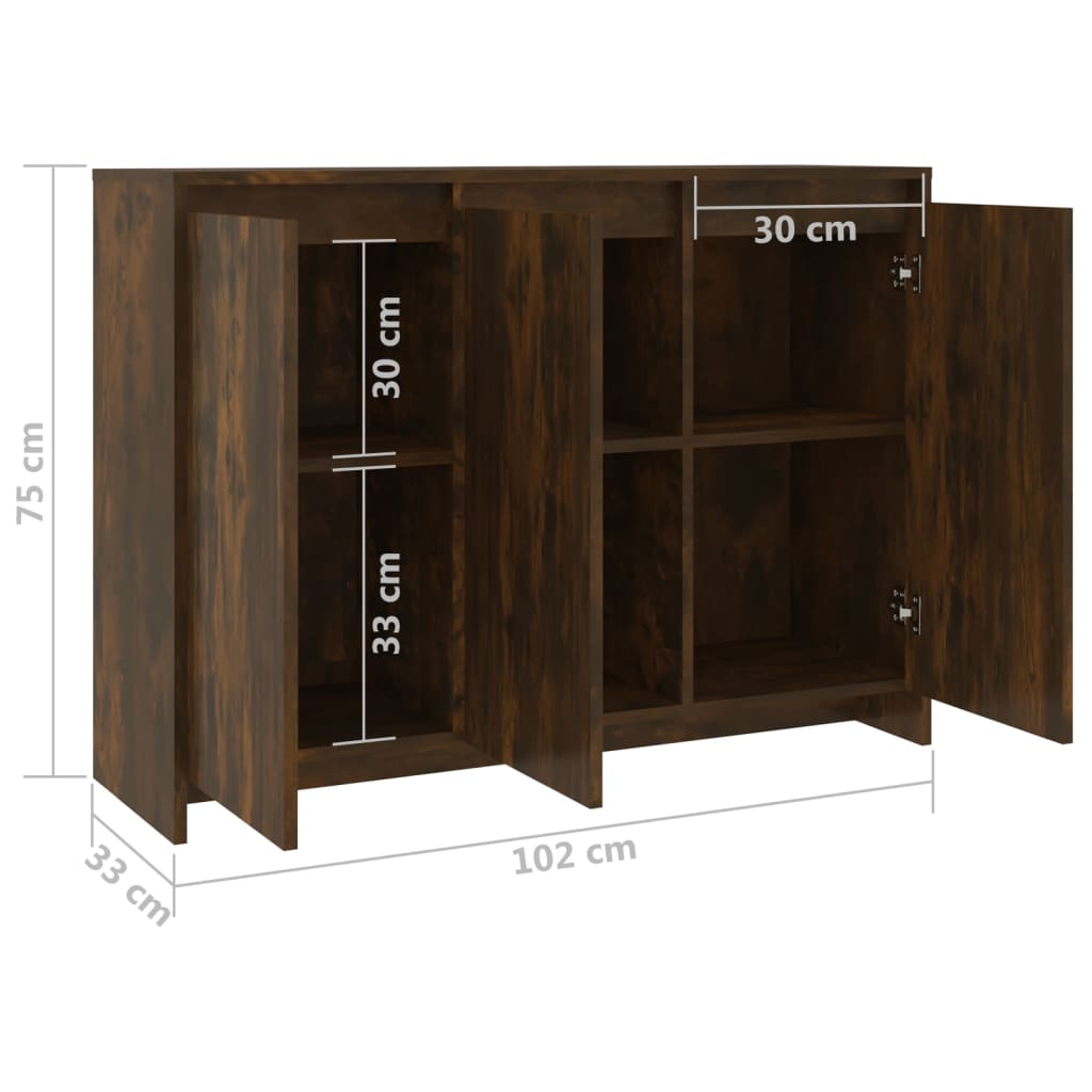 Sideboard Smoked Oak 102x33x75 cm Engineered Wood
