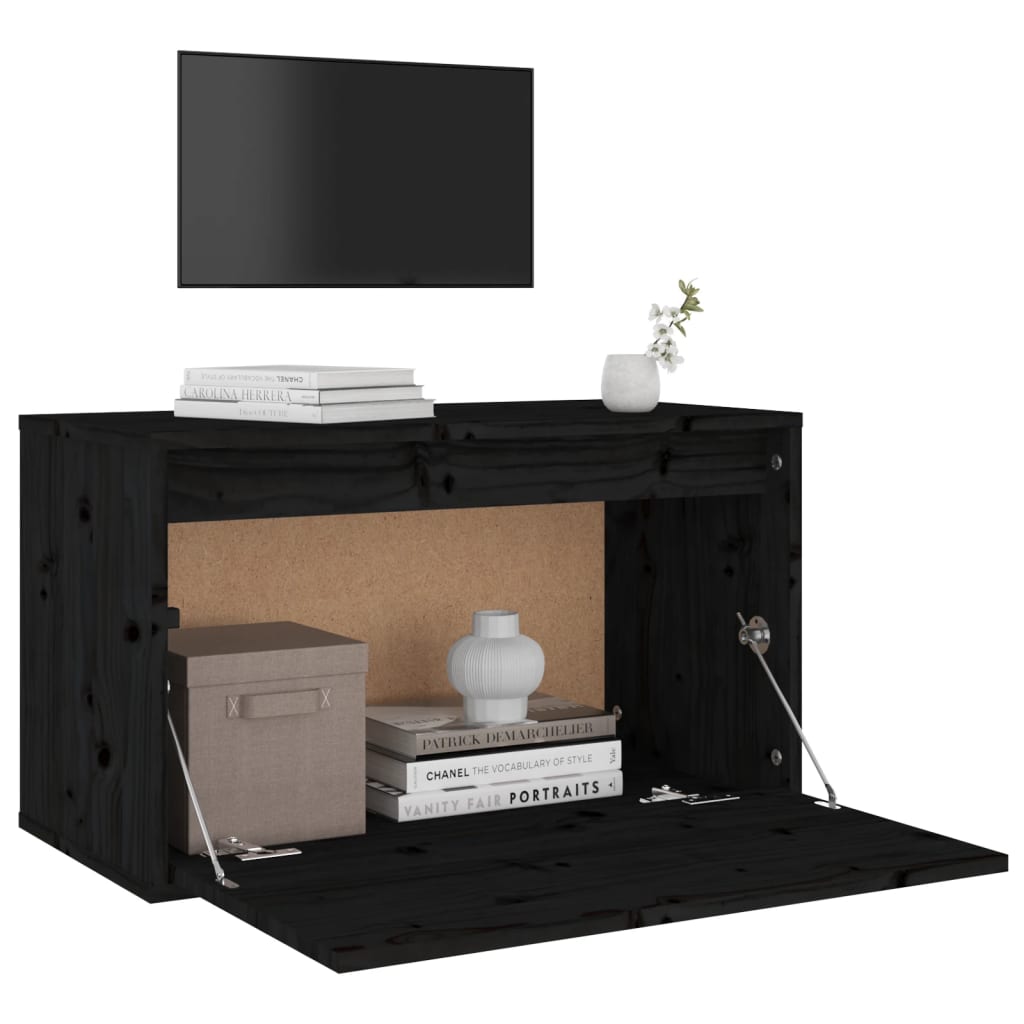 Wall Cabinet Black 60x30x35 cm Solid Wood Pine