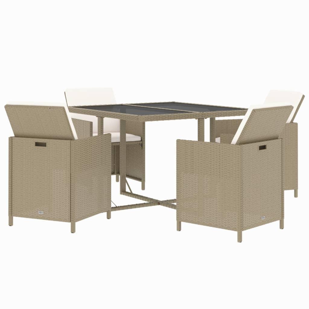5 Piece Garden Dining Set with Cushions Poly Rattan Beige