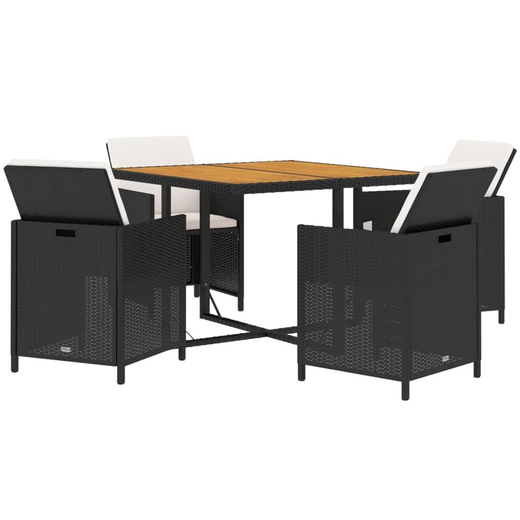 5 Piece Garden Dining Set with Cushions Poly Rattan Black