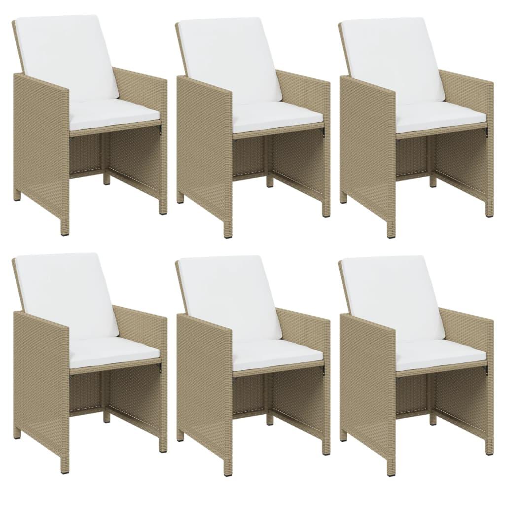 7 Piece Garden Dining Set with Cushions Poly Rattan Beige