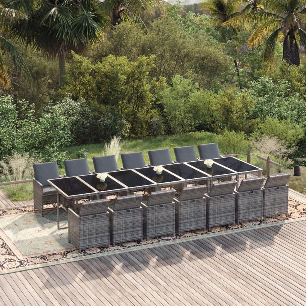 15 Piece Garden Dining Set with Cushions Poly Rattan Grey