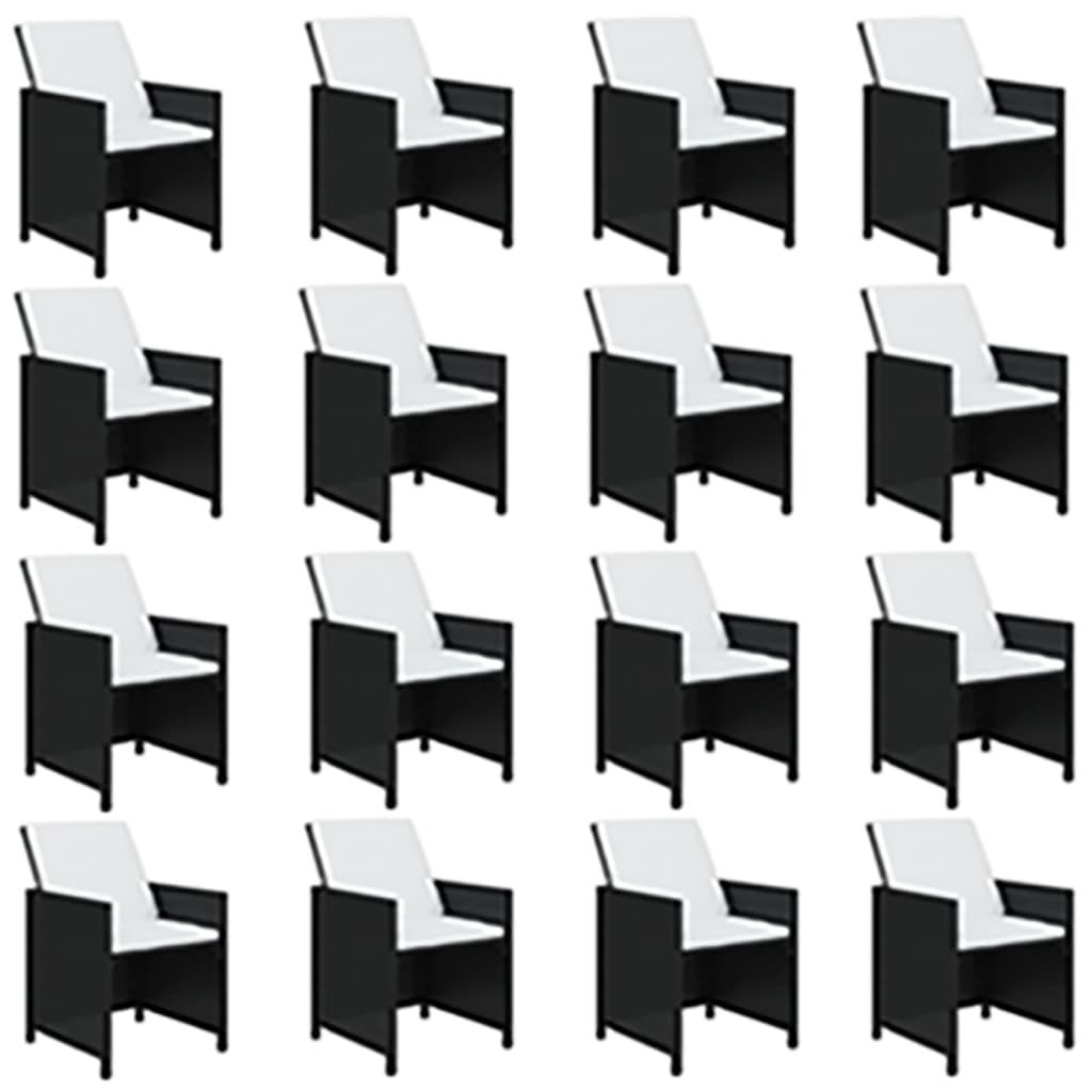 17 Piece Garden Dining Set with Cushions Black Poly Rattan
