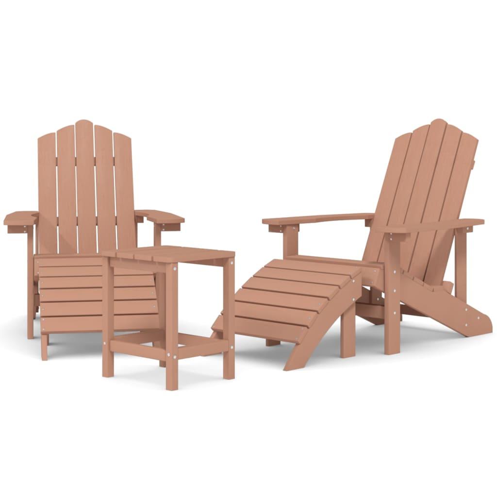 Garden Adirondack Chairs with Footstool & Table HDPE Brown