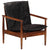 Armchair Black Real Leather and Solid Wood Acacia
