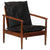 Armchair Black Real Leather and Solid Wood Acacia