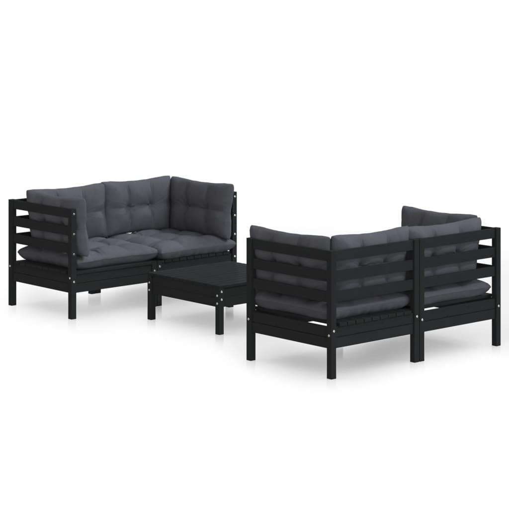 5 Piece Garden Lounge Set with Anthracite Cushions Pinewood