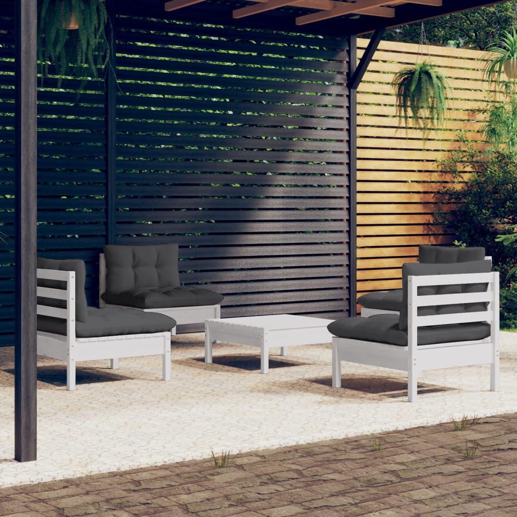 5 Piece Garden Lounge Set with Anthracite Cushions Pinewood