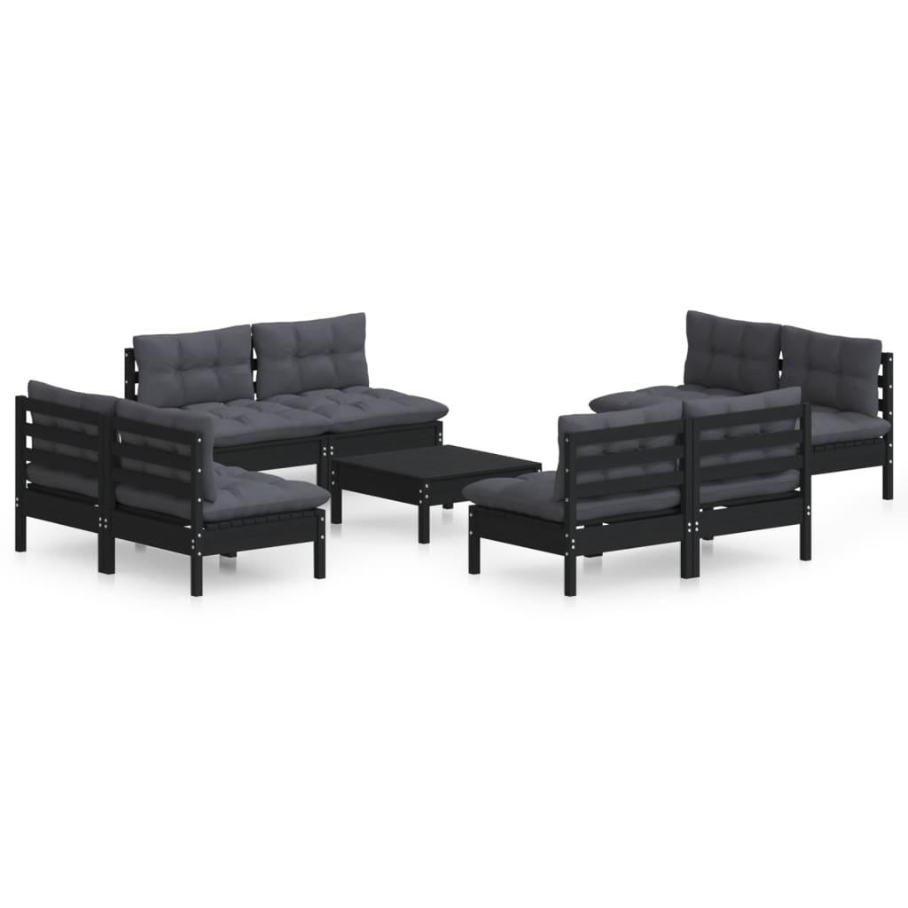 9 Piece Garden Lounge Set with Anthracite Cushions Pinewood