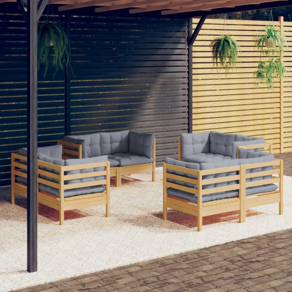 8 Piece Garden Lounge Set with Grey Cushions Pinewood