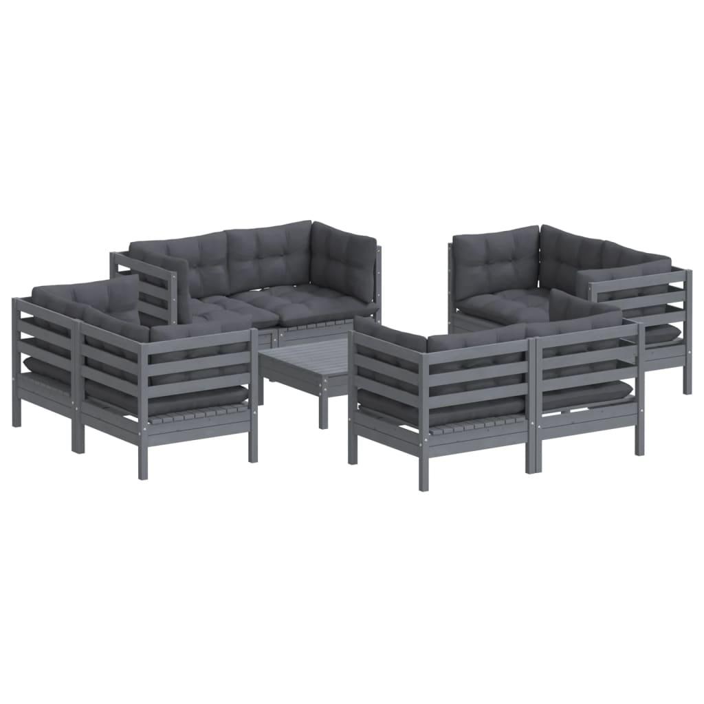 9 Piece Garden Lounge Set with Anthracite Cushions Pinewood